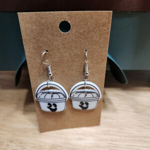 Ghost Halloween Trick Or Treat Pail Dangling Earrings NEW